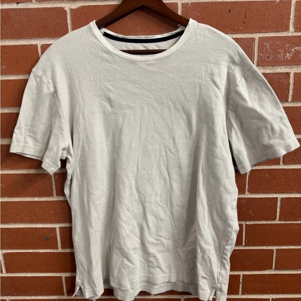 Banana Republic Luxe Touch Performance Tee Shirt XL Beige Stripe Cotton